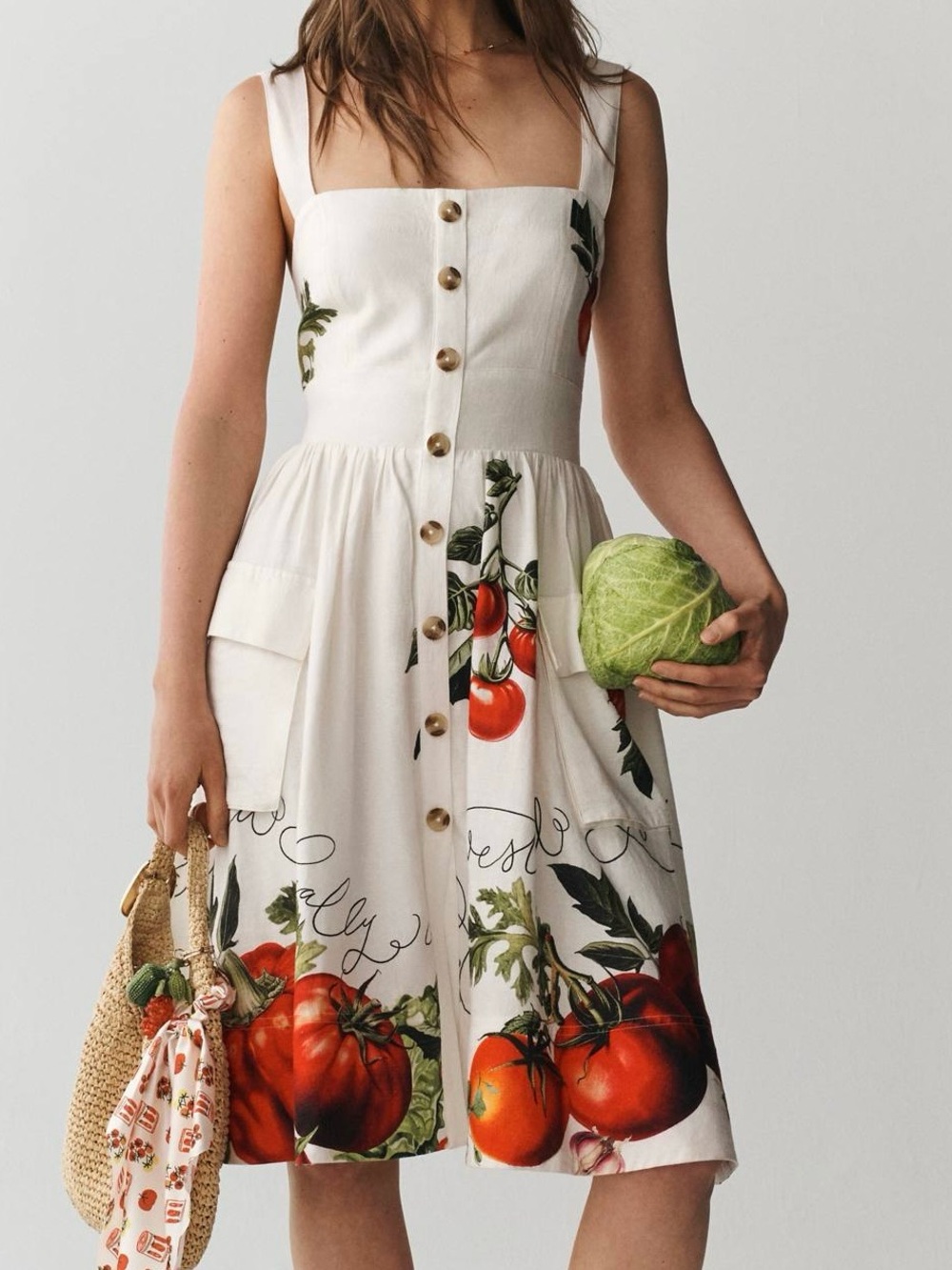 Anthropologie Maeve Button-Front Tomato Locally Harvested Linen Midi Dress NWOT - Picture 9 of 12